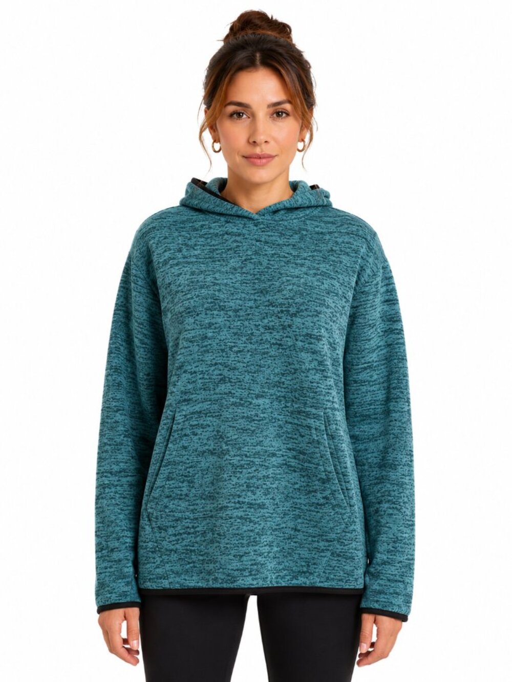 Danskin Now Women’s Hoodie Pullover Fleece Teal Black Space Dye XL